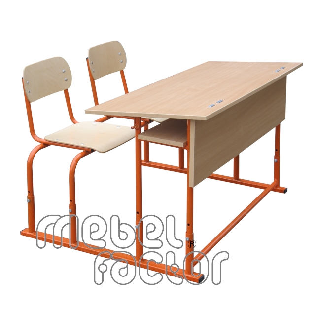 Double school desk SAVULEN, adjustable with a front and shelf
