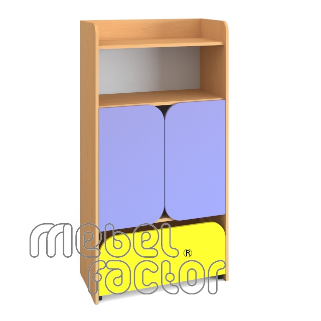Double cupboard with four levels, doors and drawer